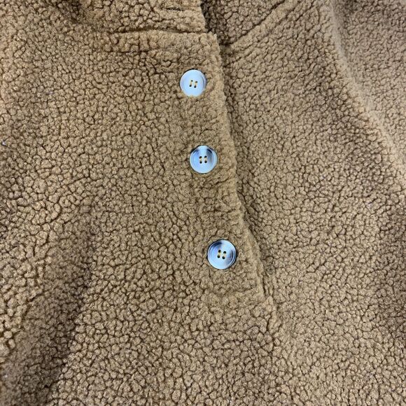 Camel Teddy Hoodie Two Pocket Sweater Womens Size Large Sherpa Jacket - Picture 7 of 7